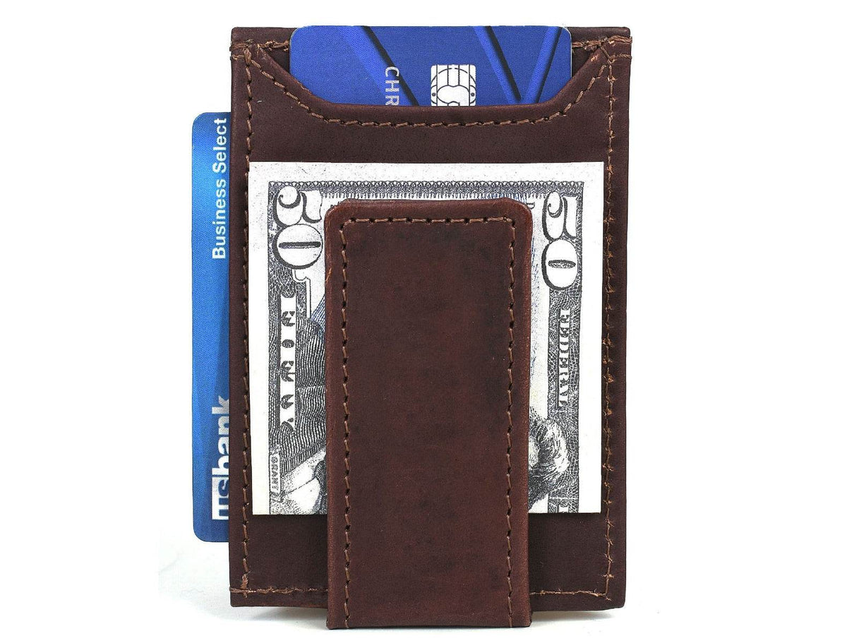 Sestao Leather Minimalist Money Clip Wallet -Walnut Brown
