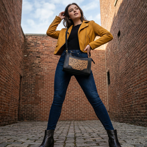 Madison Ladies Handmade Bag - Raven Black - Aaron Leather Goods Inc