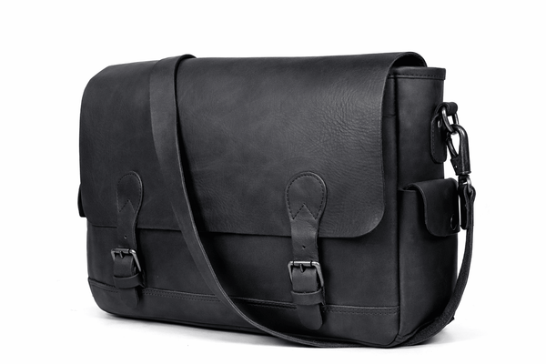 Madrid Leather Messenger Bag - Black - Aaron Leather Goods Inc