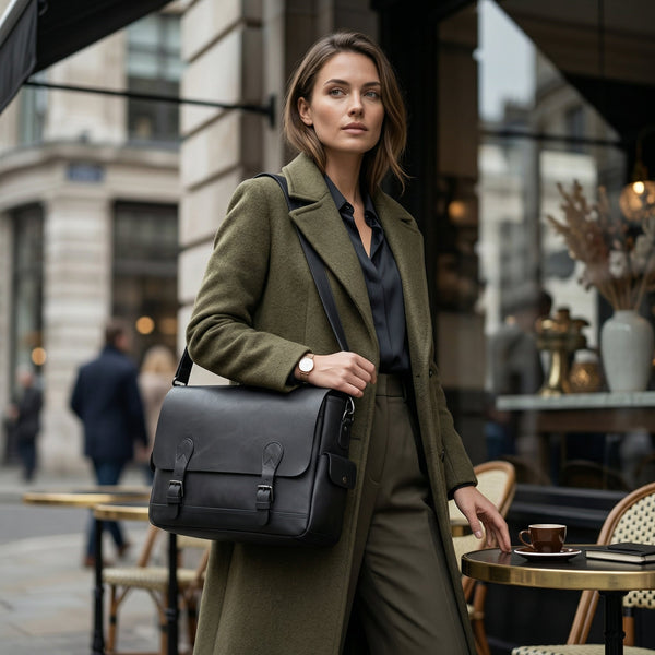 Madrid Leather Messenger Bag - Black - Aaron Leather Goods Inc