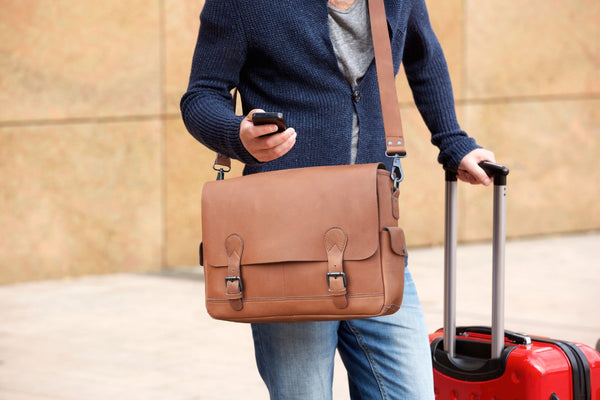 Madrid Leather Messenger Bag - Tan - Aaron Leather Goods Inc
