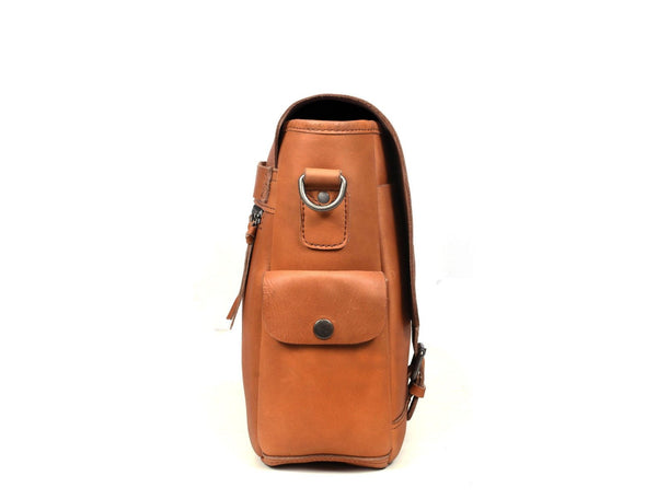 Madrid Leather Messenger Bag - Tan - Aaron Leather Goods Inc
