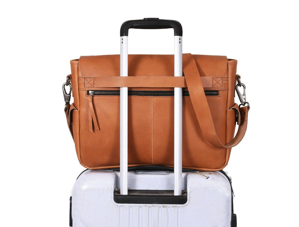 Madrid Leather Messenger Bag - Tan - Aaron Leather Goods Inc