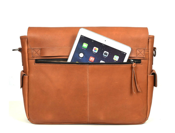 Madrid Leather Messenger Bag - Tan - Aaron Leather Goods Inc