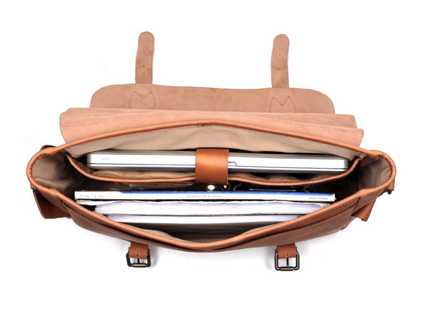 Madrid Leather Messenger Bag - Tan - Aaron Leather Goods Inc