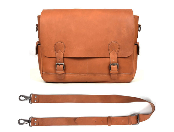 Madrid Leather Messenger Bag - Tan - Aaron Leather Goods Inc