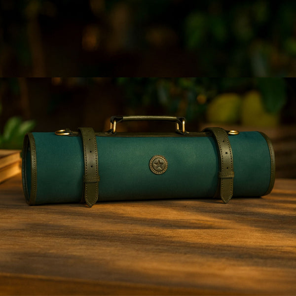 Malaga Canvas Knife Roll - Pine Green - Aaron Leather Goods