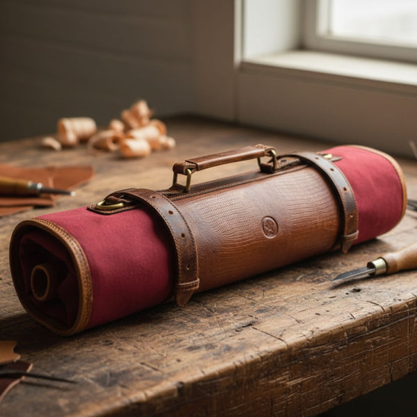Marchena Canvas Knife Roll - Raspberry - Aaron Leather Goods