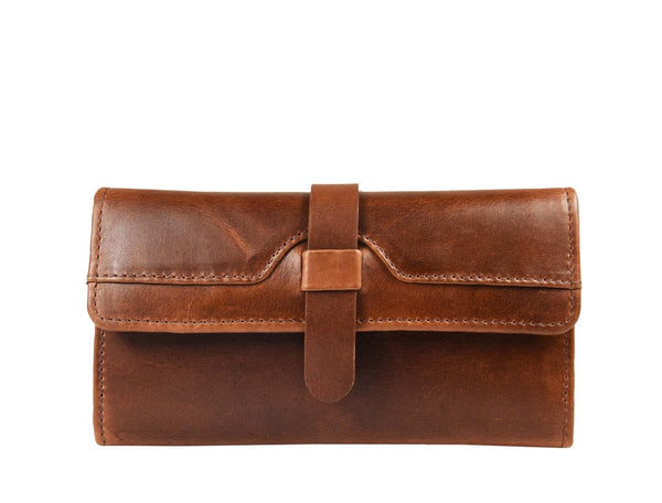 Mesa Hand Tooled Leather Clutch - Brown - Aaron Leather Goods Inc