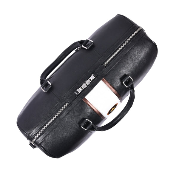 Minimalist Black Leather Weekender Duffle Bag - Aaron Leather Goods