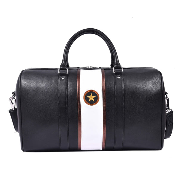 Minimalist Black Leather Weekender Duffle Bag - Aaron Leather Goods