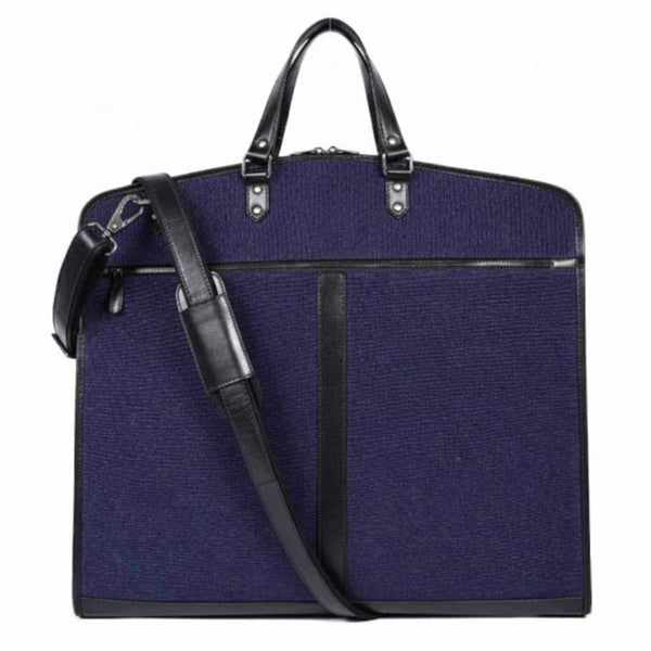 Navy Canvas & Black Leather Garment Bag - Aaron Leather Goods