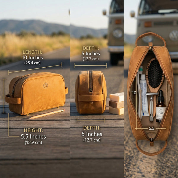 Omaha Leather Toiletry Bag - Tortilla Brown - Aaron Leather Goods Inc
