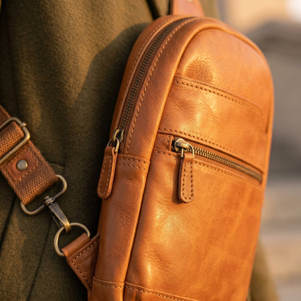 Oviedo Cross Body Bag - Caramel Brown - Aaron Leather Goods Inc