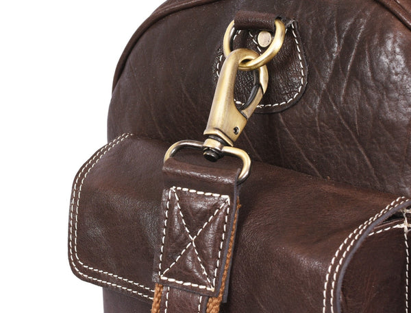 Pamplona Leather Duffle Bag - Coffee Brown - Aaron Leather Goods Inc