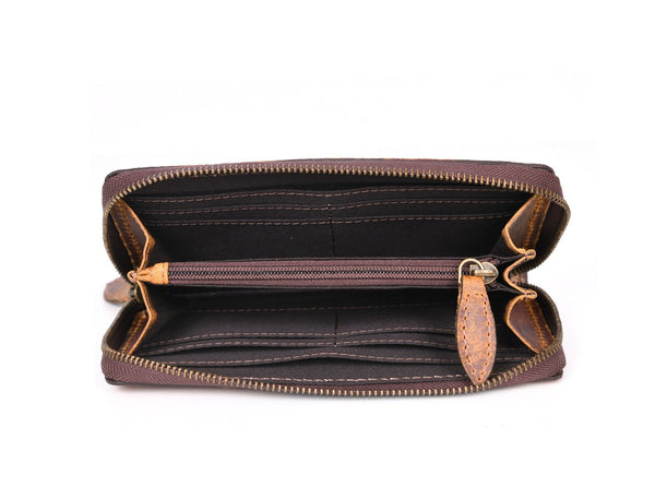 Paso Hand Tooled Leather Clutch - Caramel Brown - Aaron Leather Goods Inc