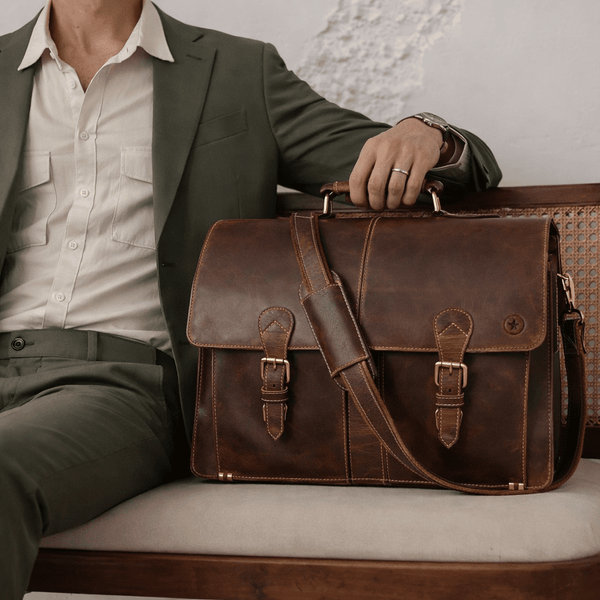 Phoenix Leather Briefcase - Walnut Brown - Aaron Leather Goods