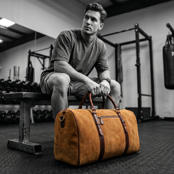 Pomona Leather Suede Weekender Bag - Brown - Aaron Leather Goods Inc