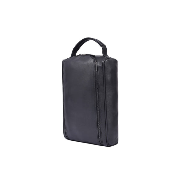 Premium Black Leather Shoe Bag with Top Handle & Zip Closure - Aaron Leather Goods