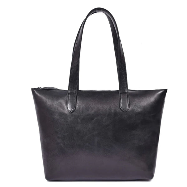 Premium Black Leather Tote Bag for Work & Travel - Aaron Leather Goods