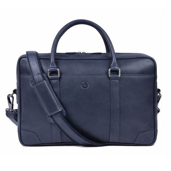 Premium Blue Leather Laptop Briefcase - Aaron Leather Goods