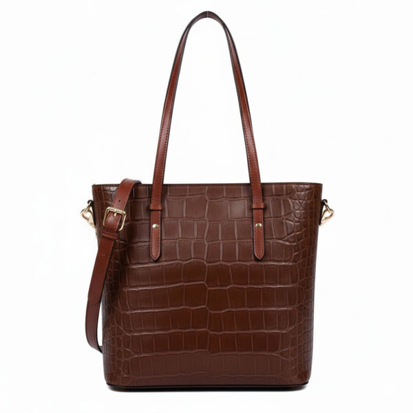 Premium Brown Croc Leather Carryall Tote - Aaron Leather Goods