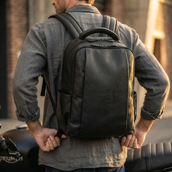 Premium Full - Grain Brown Leather Laptop Backpack – Black - Aaron Leather Goods Inc
