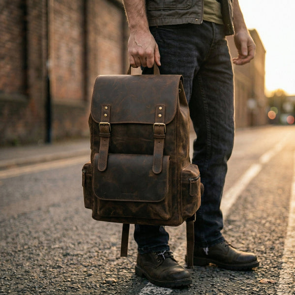 Premium Full - Grain Leather Laptop Backpack by Aaron Leather Goods - Aaron Leather Goods Inc
