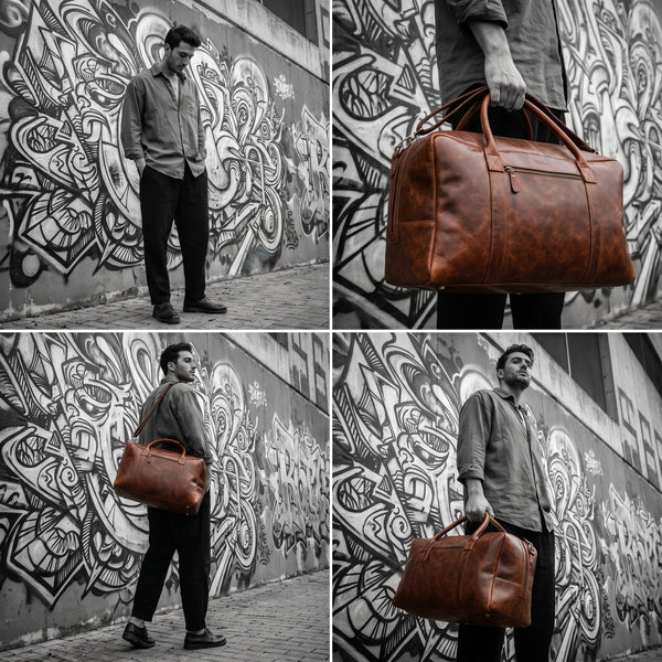 Premium Hard Wax Leather Duffle Bag for Travel & Weekender Use | 20.5 Inch Vintage Leather Holdall - Aaron Leather Goods Inc