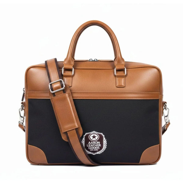 Premium Leather and Suede Office Portfolio Bag - Aaron Leather Goods