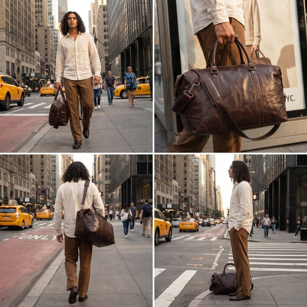 Premium Leather Duffle Bag - Aaron Leather Goods Inc