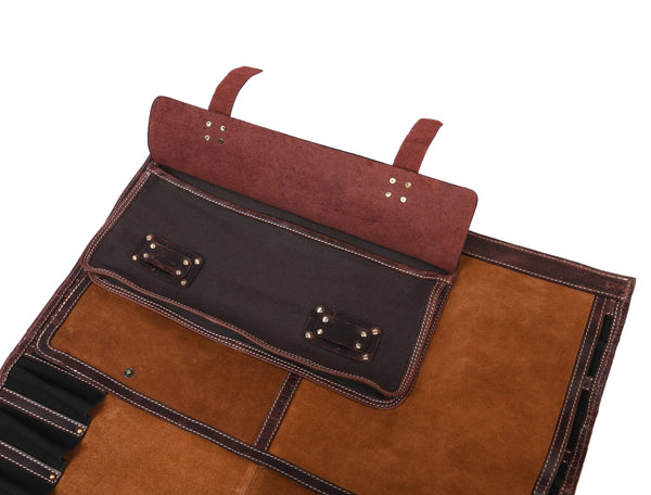 Premium Leather Knife Roll Bag with Handle – Handmade Tool Organizer Roll - Aaron Leather Goods Inc