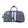 Royal Blue Leather Duffle Bag with Sky Blue & White Stripe Detail - Aaron Leather Goods