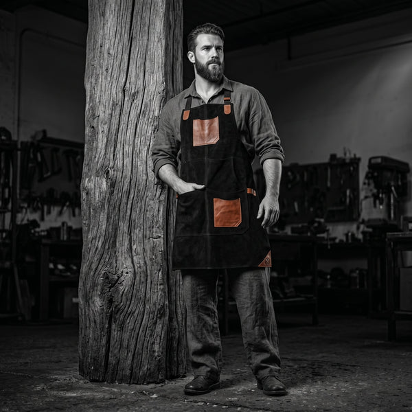 Serena Suede Apron - Raven Black - Aaron Leather Goods Inc