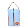 Sky Blue Canvas & Leather Travel Shoe Bag with Handle, Zip Closure - Aaron Leather Goods