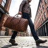 Spokane Diamond Stitched Leather Texture Weekender Bag - Shiny Brown - Aaron Leather Goods