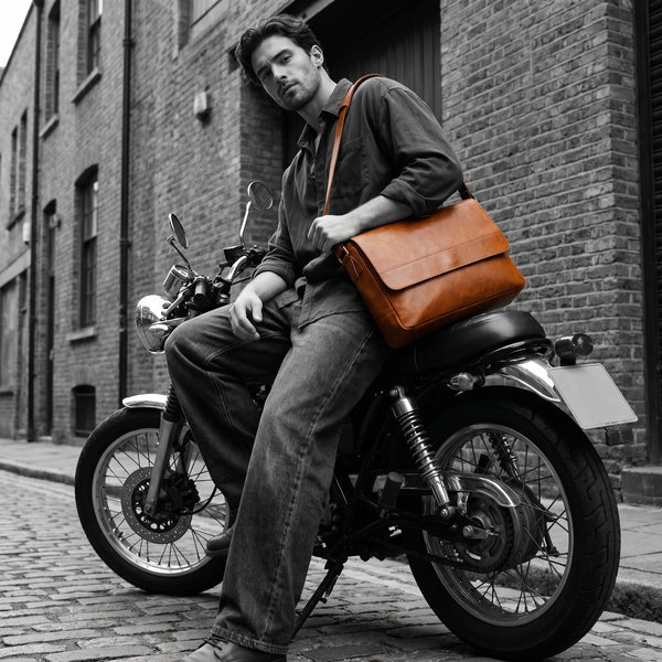 Tan Full - Grain Leather Messenger Bag with Flap - Aaron Leather Goods Inc