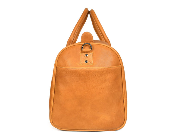 Tan Leather Duffle Bag with Stripe Detail - Aaron Leather Goods Inc