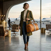 Tan Leather Duffle Bag with Stripe Detail - Aaron Leather Goods Inc