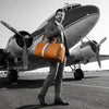 Tan Leather Duffle Bag with Stripe Detail - Aaron Leather Goods Inc