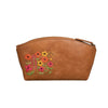 Tan Leather Floral Embroidered Toiletry Pouch - Aaron Leather Goods