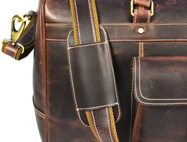 Bolzano Leather Duffle Bag - Walnut Brown - Aaron Leather Goods 