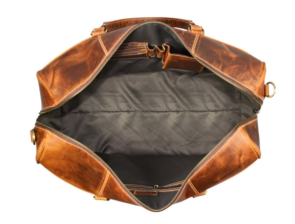 the Leather Duffle Bags - Caramel Brown - Aaron Leather Goods Inc