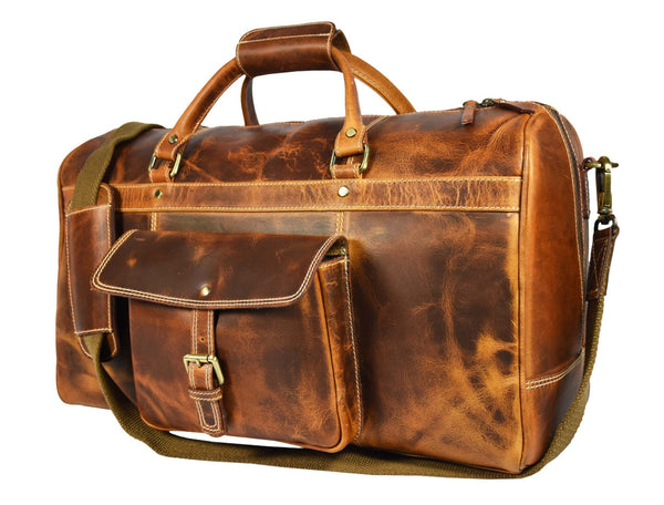 the Leather Duffle Bags - Caramel Brown - Aaron Leather Goods Inc