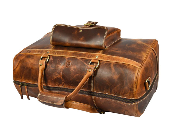 the Leather Duffle Bags - Caramel Brown - Aaron Leather Goods Inc