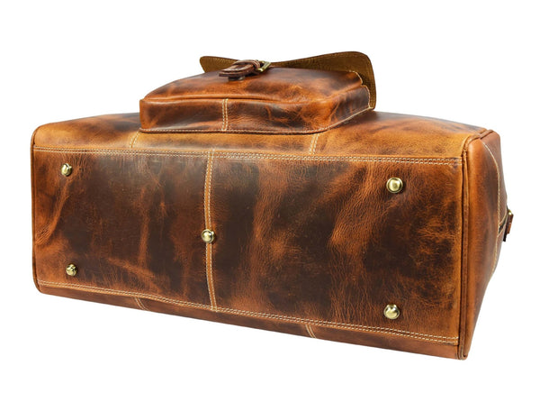 the Leather Duffle Bags - Caramel Brown - Aaron Leather Goods Inc