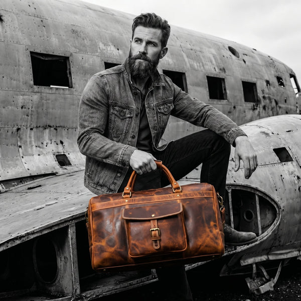 the Leather Duffle Bags - Caramel Brown - Aaron Leather Goods Inc