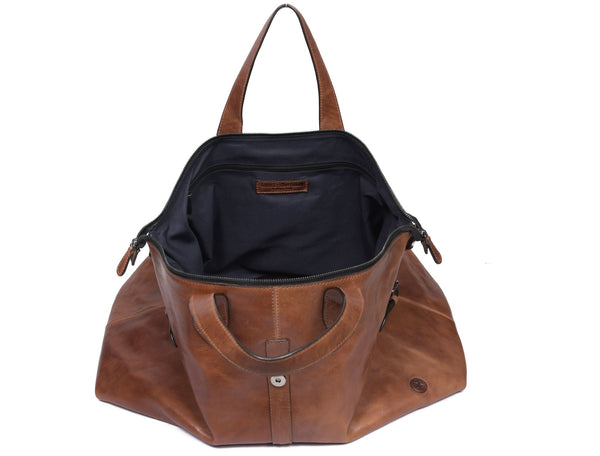 Timeless Leather Weekender Bag with Top Handles - Brown - Aaron Leather Goods Inc