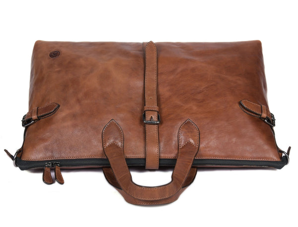Timeless Leather Weekender Bag with Top Handles - Brown - Aaron Leather Goods Inc