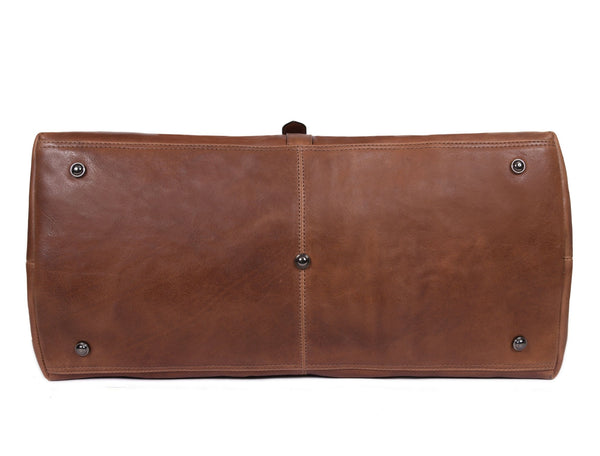 Timeless Leather Weekender Bag with Top Handles - Brown - Aaron Leather Goods Inc